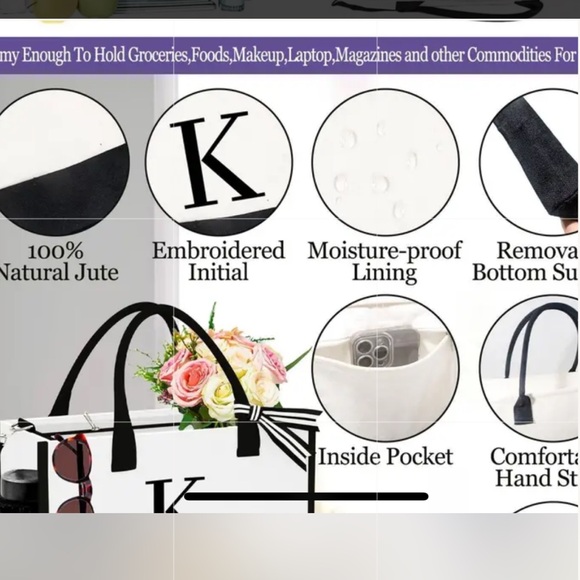New- 3 piece letter “K” canvas bag, multiple uses, large tote with zipper - Picture 7 of 7